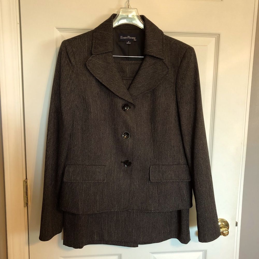 Evan Picone Suit Blazer & Skirt Brown Tweed Size 10